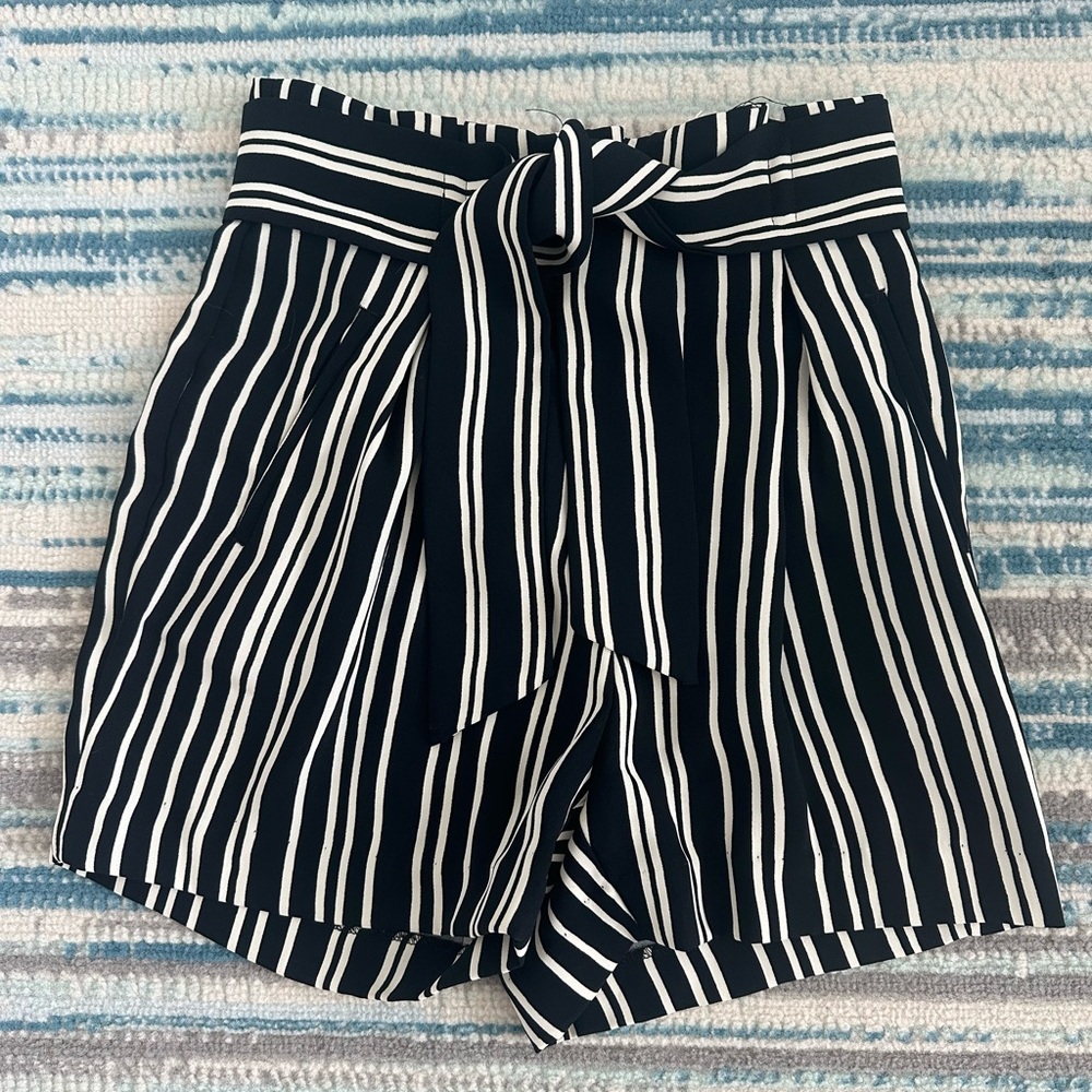 H&M Black and White Striped High Waist Shorts
